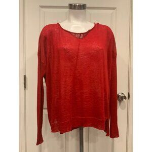 Nili Lotan Red Thin Knit Linen Boat Neck Sweater, Size S